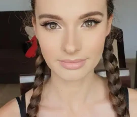 Makijaż okolicznościowy — Karolina Makijaż okolicznościowy Bielsko-Biała — Karolina, delikatny makijaż z podkreślonymi oczami cat-eye i nude ustami, Makeup by Ola